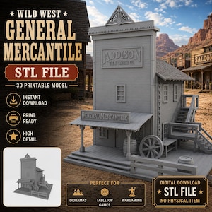 General Mercantile STL | Wild West Store 3D Print File | Frontier Trading Post | Western Town Building | Wargaming Terrain STL