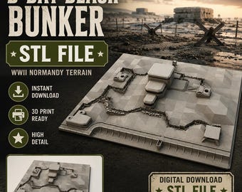 D-Day Beach Bunker STL-Datei | WW2 Normandie Diorama Gelände | 3D Druckbare Wargaming Landschaft | WWII Schlachtfeld Modell