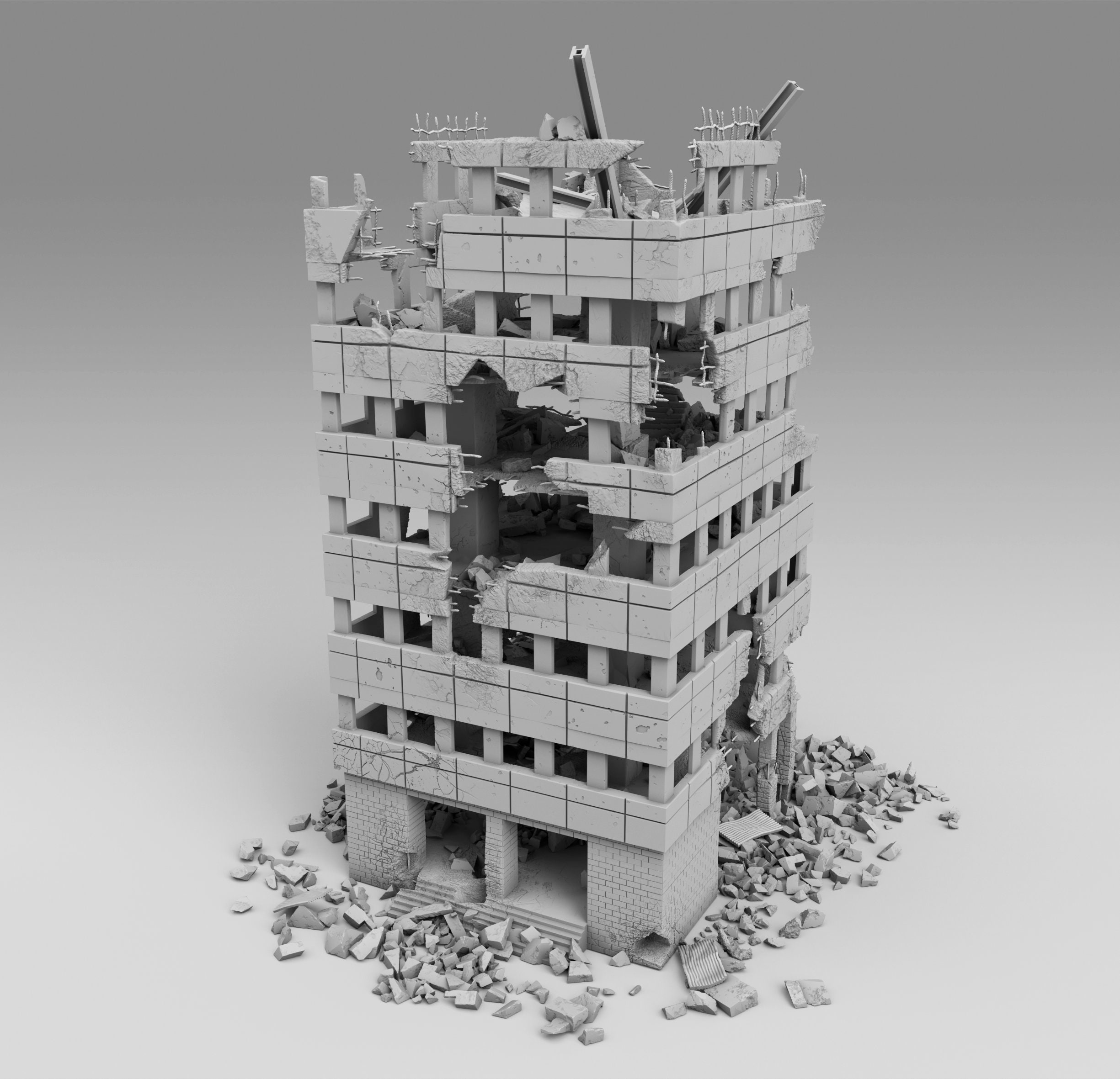 Destroyed Building var 2 Building 3D Printed 1:100 1:87 1:72 1:48 