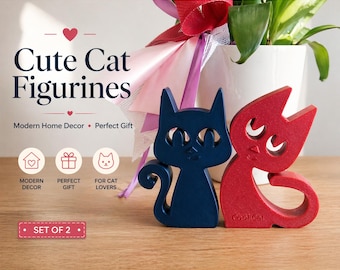 Cute Cat Figurines Set of 2, Cat Lover Gift, Modern Cat Decor, Minimalist Home Decor, Shelf Decor, Unique Gift Idea