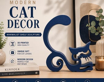 Modern Black Cat Figurine, Minimalist Cat Decor, Cat Lover Gift, Shelf Decor, Unique Cat Sculpture, Aesthetic Home Decor