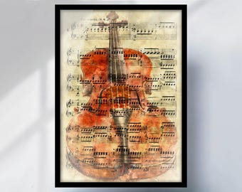 Violin Art Print: Watercolour  Style, Musical Instrument, Classical Music