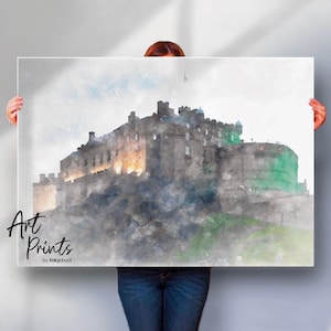 Edinburgh Castle Scotland Wall Art, Historic Landmark Print, Scottish Castle Illustration, Scotland Travel Gift, Canvas or Print Option