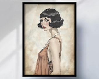 Art Deco Flapper Girl Print: 1920s Watercolour Style