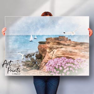 Hilbre Island Watercolour Print | West Kirby Coastal Wall Art | Wirral Seascape Poster | Premium Matte paper or Canvas | UK Nature Decor