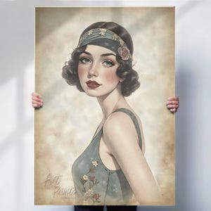 Art Deco 1920s Flapper Girl Print | Watercolour Style Wall Art | Vintage Glamour Poster | Great Gatsby Decor | Canvas or Print Option