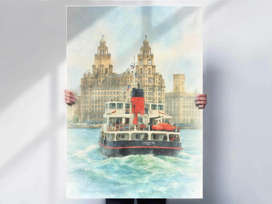 Ferry Liverpool Pattern Mersey Ferry Art Print: Liverpool Watercolour Style, River Landscape - Etsy