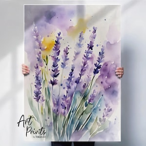 Lavender Watercolour Style Art Print, Purple Floral Botanical Wall Decor, Rustic Nature,Inspired Home Art, Canvas or Print Option