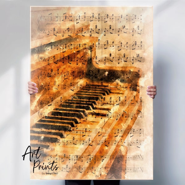 Piano , watercolour style art Print , classical music print , musical instruments print