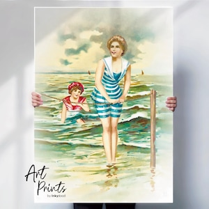 Vintage Edwardian Seaside Art Print – Antique Postcard Wall Decor – Retro Beach Scene Illustration – Historical Coastal Canvas or Print