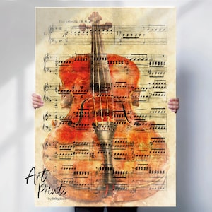 Violin Watercolour Style Art Print – Classical Music Wall Decor – Musical Instrument Illustration – Violinist Gift – Canvas or Print Option