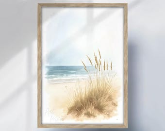 Tranquil Beach Wall Art - Soft Coastal Watercolour Print