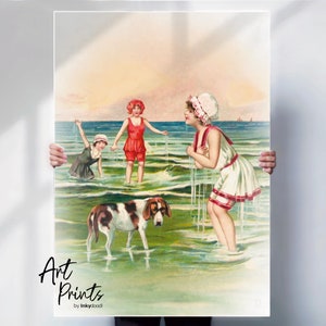 Vintage Seaside Art Print – Edwardian Postcard Restoration – Coastal Wall Decor – Antique Beach Illustration – Canvas or Print Option