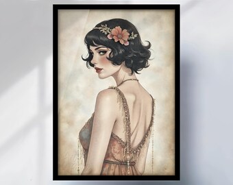 Art Deco Flapper Girl Print: 1920s Watercolour  Style