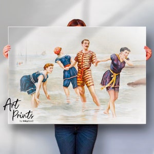 Vintage Edwardian Seaside Art Print or Canvas – Restored Postcard Beach Scene – Coastal Wall Decor – Antique Holiday Poster – UK Gift