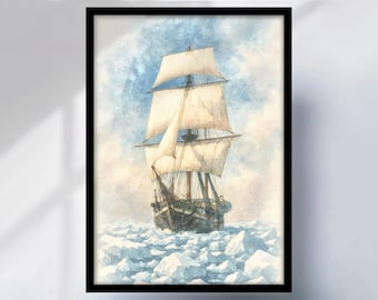 The Endurance Watercolour Art Print – Shackleton Antarctic Expedition Wall Art – Polar Exploration Poster