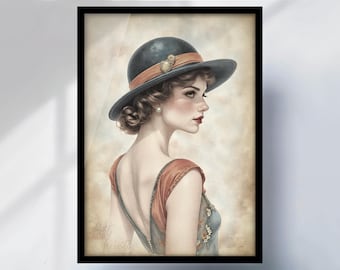 1920s Flapper Girl Art Deco Print: Vintage Portrait