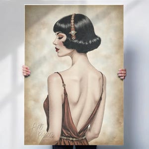 Art Deco Flapper Girl Print | Watercolour Style 1920s Wall Art | Great Gatsby Vintage Glamour Poster | Canvas or Print Option