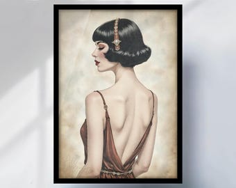 Flapper Girl Wall Art: 1920s Watercolour Style - Vintage Decor