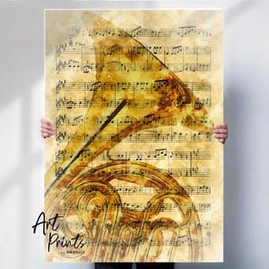 French Horn Art Print or Canvas, Classical Music Wall Art, Brass Instrument Poster, Musician Gift, Canvas or Print Option