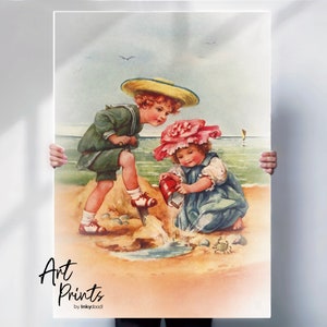 Edwardian Seaside Coastal Art Print or Canvas | Vintage Beach Wall Art | Restored Historical Print | Coastal Home Decor UK