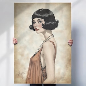 Roaring 20s Art Deco Poster | Flapper Girl Watercolour Style Print | 1920s Vintage Wall Art | Great Gatsby Decor | Canvas or Print Option