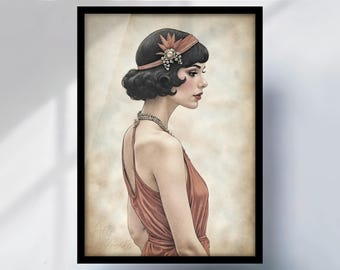 Art Deco Flapper Girl Print: 1920s Watercolour Portrait