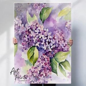 Lilac watercolour style print or canvas, purple floral wall art gift, spring flower home decor, botanical blooms artwork, cottagecore decor
