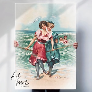 Reproduction édouardienne bord de mer | Art mural côtier vintage | Design de carte postale restauré | Premium mat ou toile