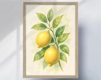 Amalfi Lemon Botanical Print: Watercolour  Citrus Kitchen Wall Art.