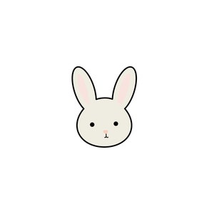 Puede incluir: Una ilustración simple de dibujos animados de la cara de un conejo blanco con ojos negros y una nariz rosa.