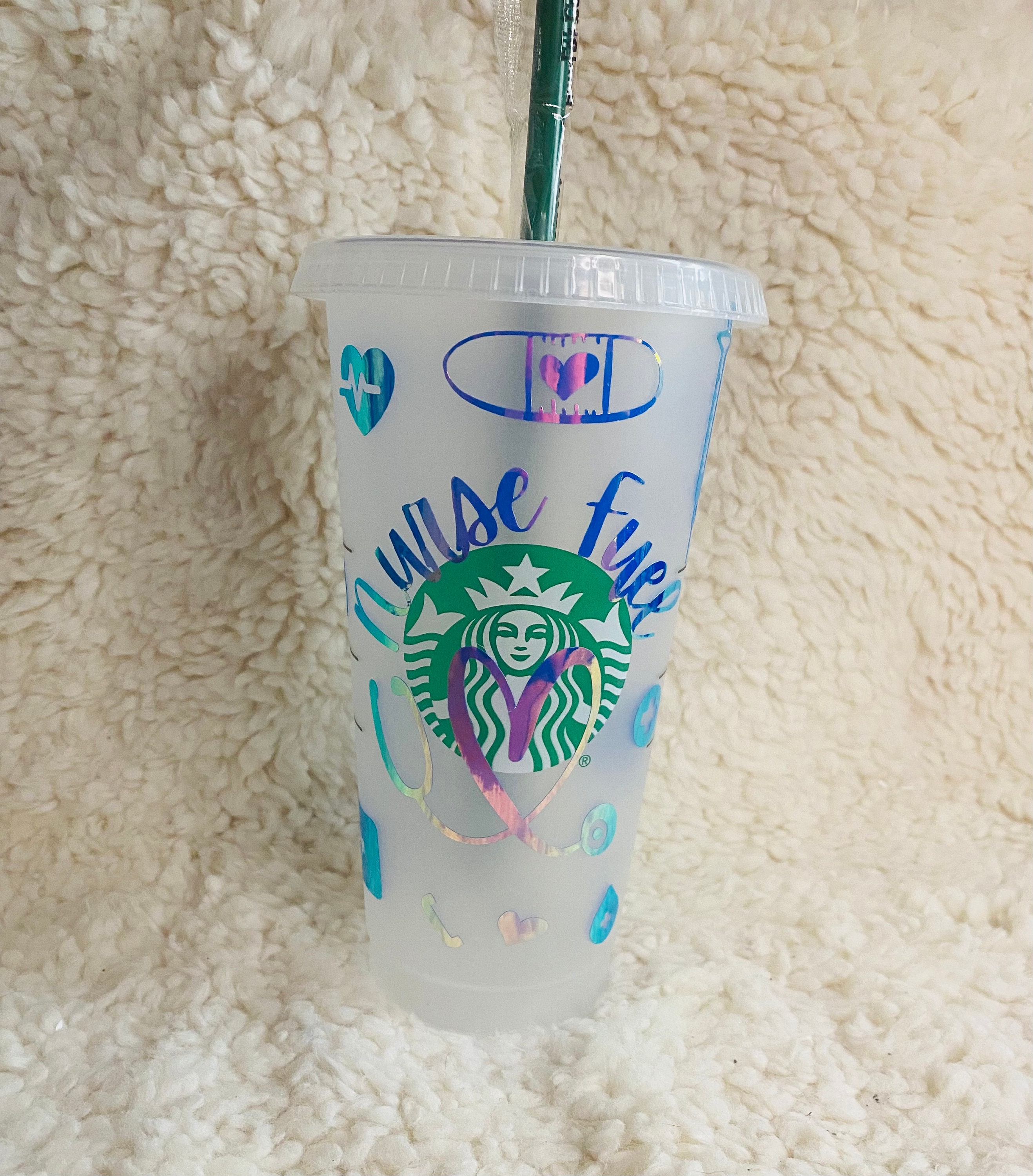 Venti Frosted Cold Brew 24 oz Cup with Lid and Straw Ice Coffee Cup Venti Tumbler Nurse Fuel