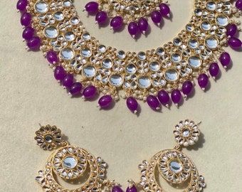 Details about   NEW INDIA 4-PC KUNDAN GOLDEN BEADS NECKLACE/TIKKA+earrings set-BOLLYWOOD-USA 