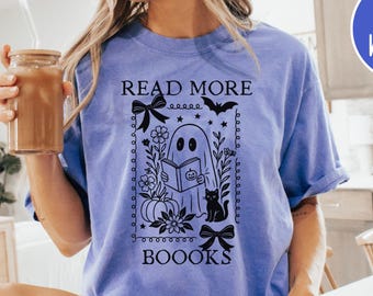 Comfort Colors Ghost Reading Shirt: Bookish Halloween Tee