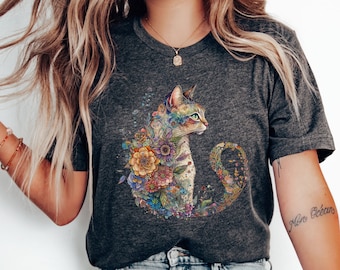 Cat Mom Shirt, Floral Cat Shirt, Cat Mom, Floral Cat Tee, Cat Lover Shirt, Animal Lover Tee, Cute Cat Lover T-Shirt, Cat Lover Gift, Cat Tee