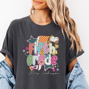 Personalized Fifth Grade Teacher Shirt Comfort Colors, Preppy 5th Grade Teacher Tshirt, Teacher Appreciation Gift, Back to School TShirt