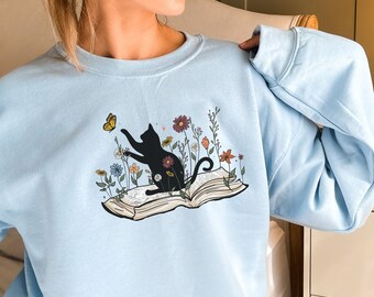 Bookish Sweatshirt, Cat Book Shirt, Book Lover Sweatshirt, Gift for Cat Lover, Cute Cat Book Sweatshirt, Librarian Gifts For Women