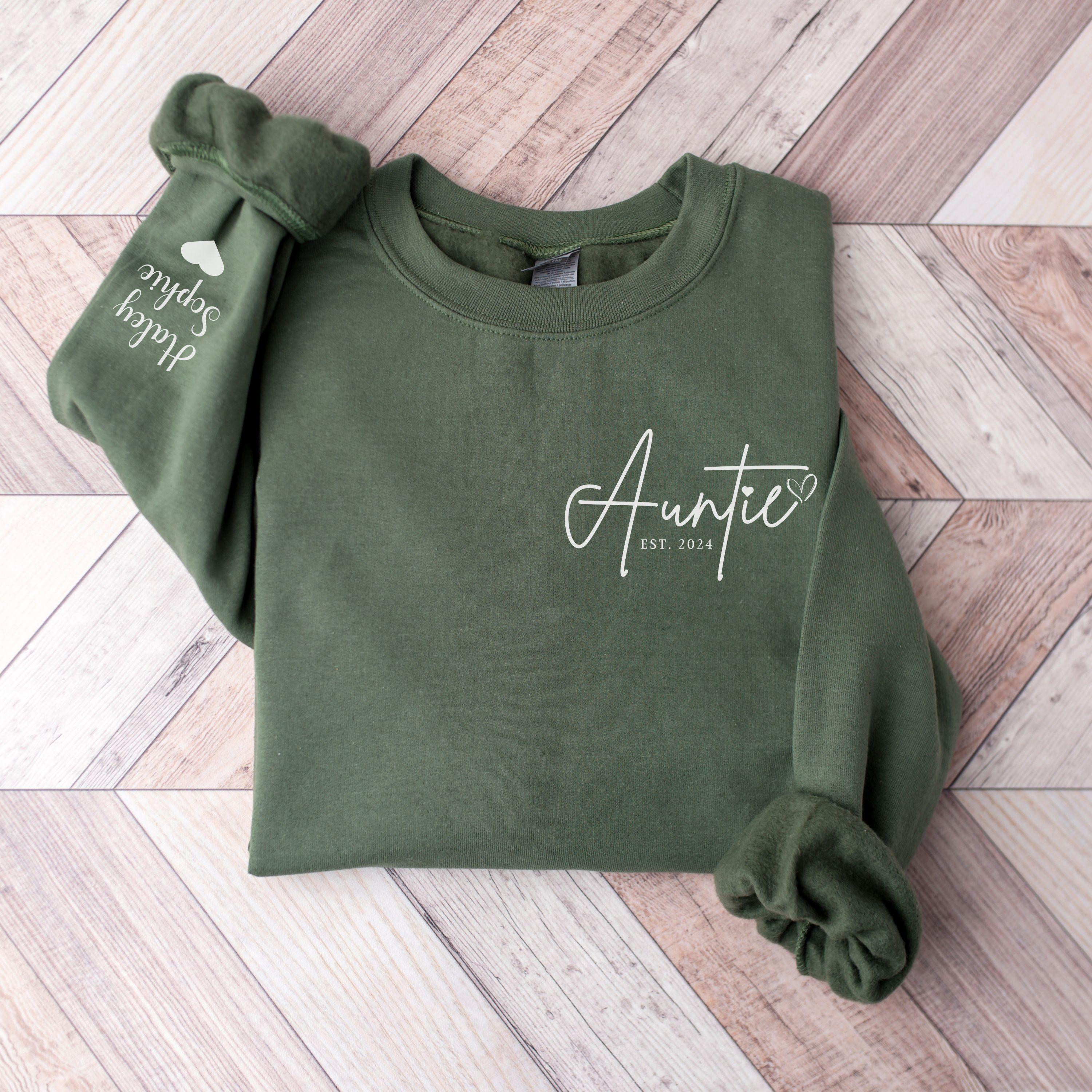 Im Just Here For My Nephew Sweatshirt Customized Aunt Sweatshirt With Personalized Names On Sleeve, Great Shirt For New Auntie Or Perfect Gift From Niece Or Nephew Mom Outfits