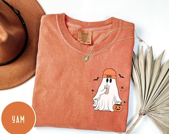 Comfort Colors® Сute Ghost Coffee Shirt, Сute Little Ghost Iced Coffee t-shirt, Boo Ghost Shirt, Ghost Coffee Shirt, Halloween Coffee Lovers