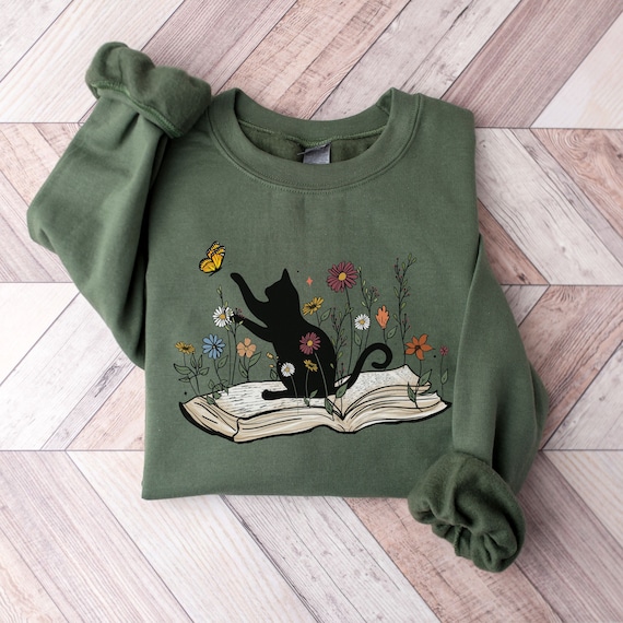 Bookish Sweatshirt, Cat Book Shirt, Book Lover Sweatshirt, Gift for Cat Lover, Cute Cat Book Sweatshirt, Librarian Gifts For Women