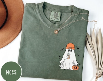 Comfort Colors® Сute Ghost Coffee Shirt, Сute Little Ghost Iced Coffee t-shirt, Boo Ghost Shirt, Ghost Coffee Shirt, Halloween Coffee Lovers
