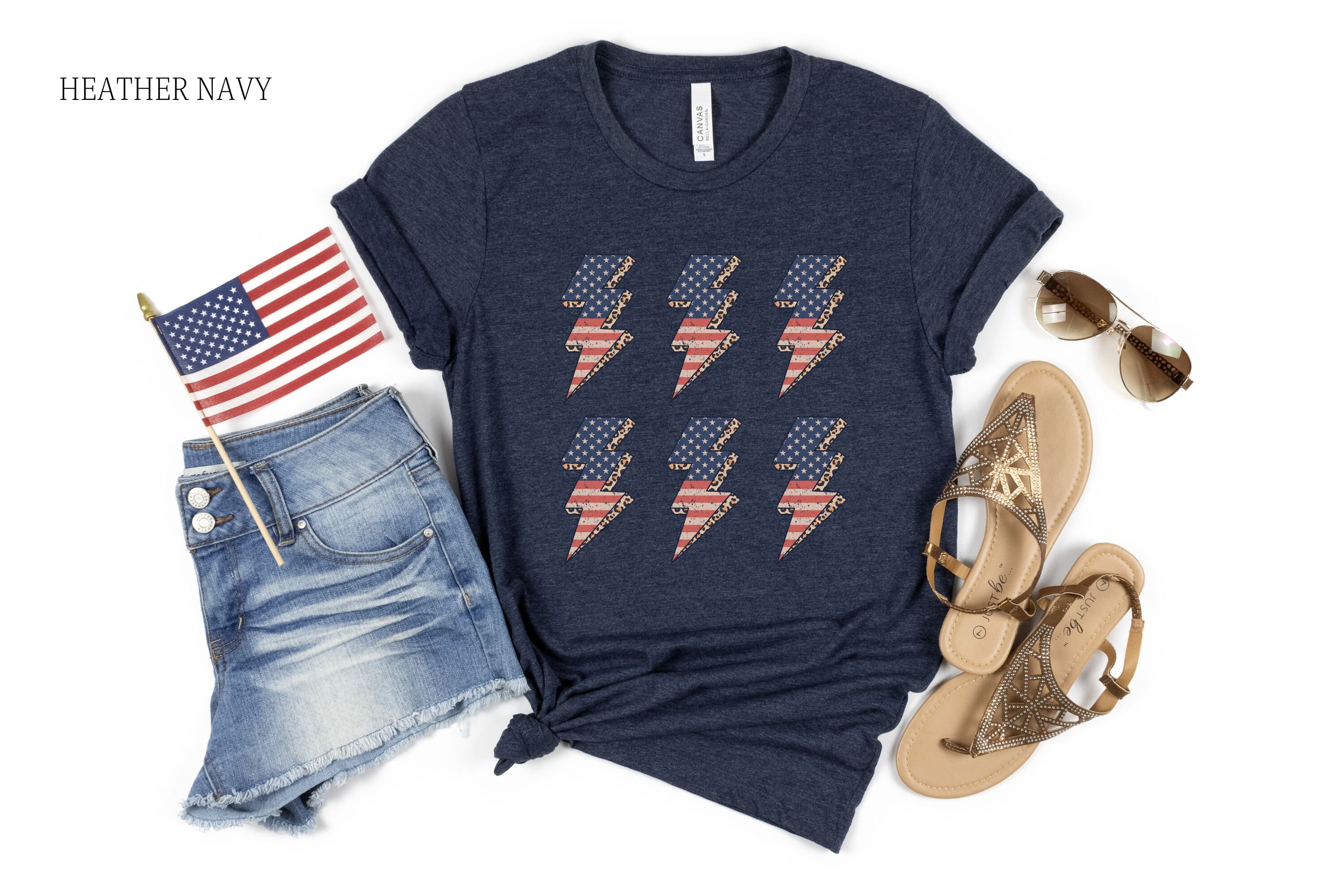 FLOYU Women's Party In The USA Shirt – Retro 4th Of July Patriotic Tee, Bleached Blue, Casual Lightning Print, XX-Large - View #5