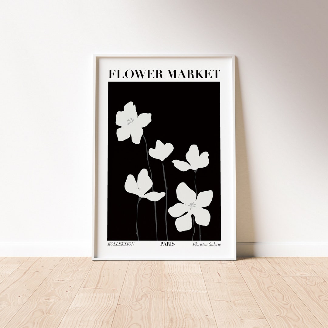 Flower Market Poster Black Floral Wall Art Floral Printable Etsy