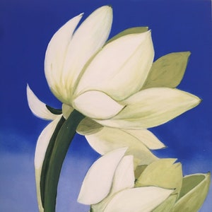 White Lotus Flower Watercolor print, 8x10 inches.