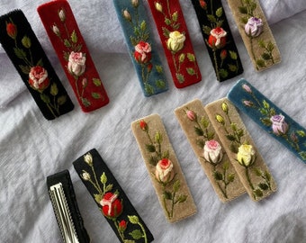 Embroidery Rose Hair Clip