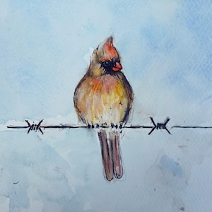 Watercolor Cardinal Wall Art, painting of a female cardinal