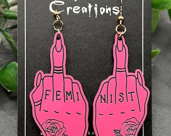 Dedos medios hacia arriba - pendientes feministas (rosa)