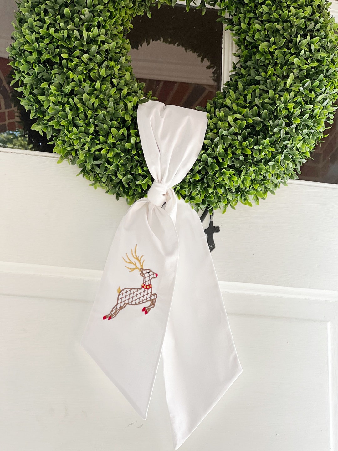 Christmas Reindeer Wreath Sash Etsy