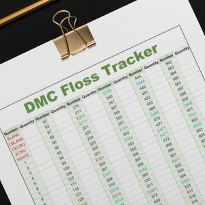 DMC Floss Inventory Tracker has 733 Color Numbers is Printable and Editable Digital Product (pdf and xlsx)