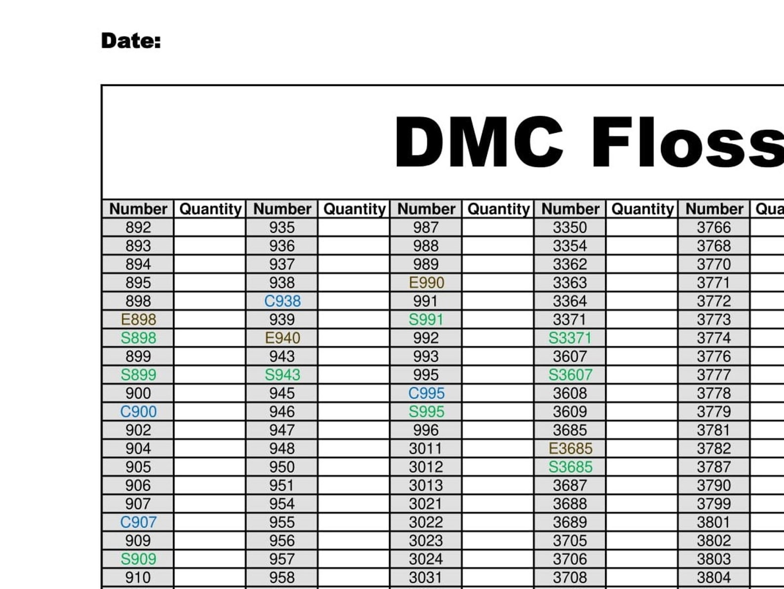 DMC Floss Inventory Tracker Has 733 Color Numbers is Printable Etsy